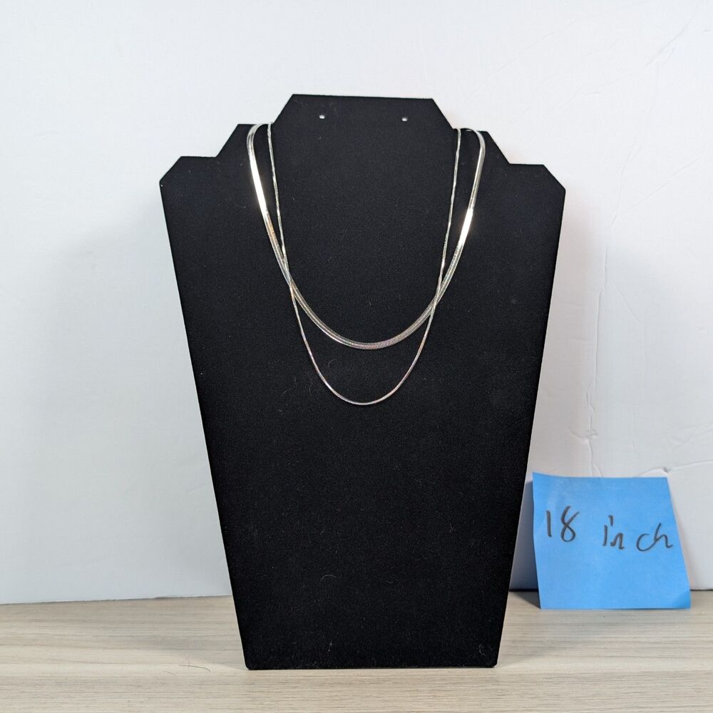 Silver Tone Layered Snake Chain Necklace 18in Minimalist Double Chain